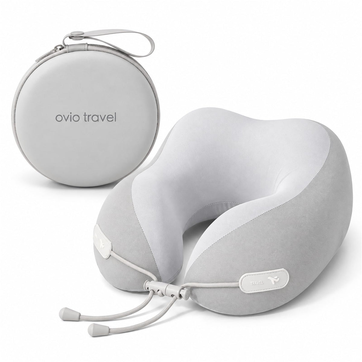 Avio Travel Neck Pillow, Ergonomic Airplane Pillow with Contoured Chin & Side Support, Adjustable Drawstring Fit, Soft U-Shaped Cushion for Flights, Car Rides, Trains & Office Naps