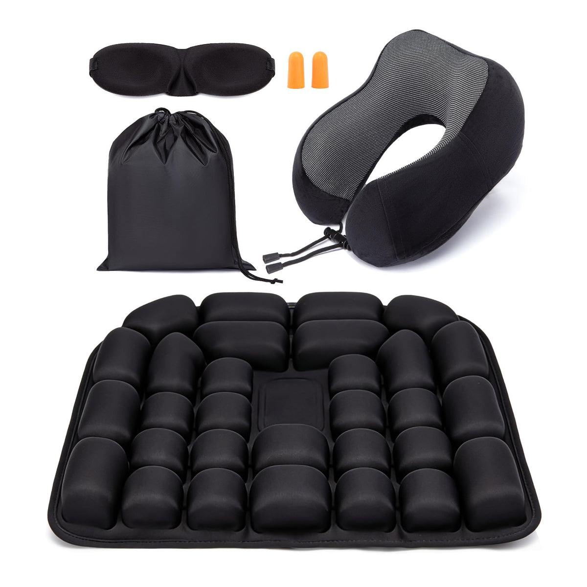 Inflatable seat Cushion, with Bubble Design, 3D Inflatable Safety airbag, ergonomically Designed, Equipped with Neck Pillow Set and Included in a Storage Bag.