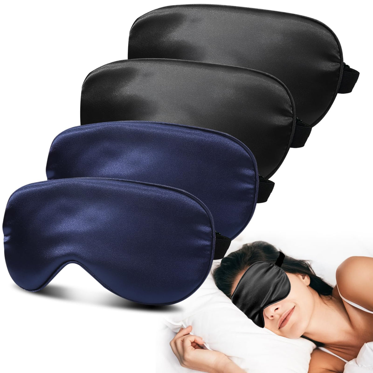 4 Pack Silk Sleep Mask, Blackout Eye Mask with Adjustable Strap