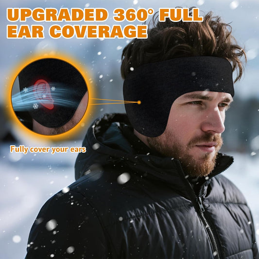 2 Pack Winter Double-Layer Ear Warmer Headband Knit Fuzzy Lined Ear Muffs for Men Women Ski Running Hiking Ear Covers