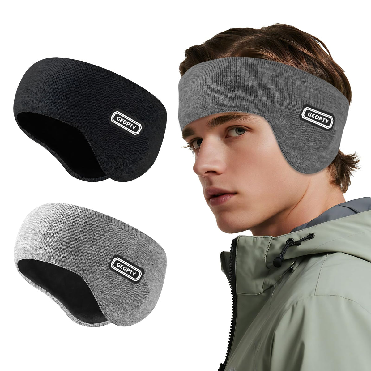 2 Pack Winter Double-Layer Ear Warmer Headband Knit Fuzzy Lined Ear Muffs for Men Women Ski Running Hiking Ear Covers