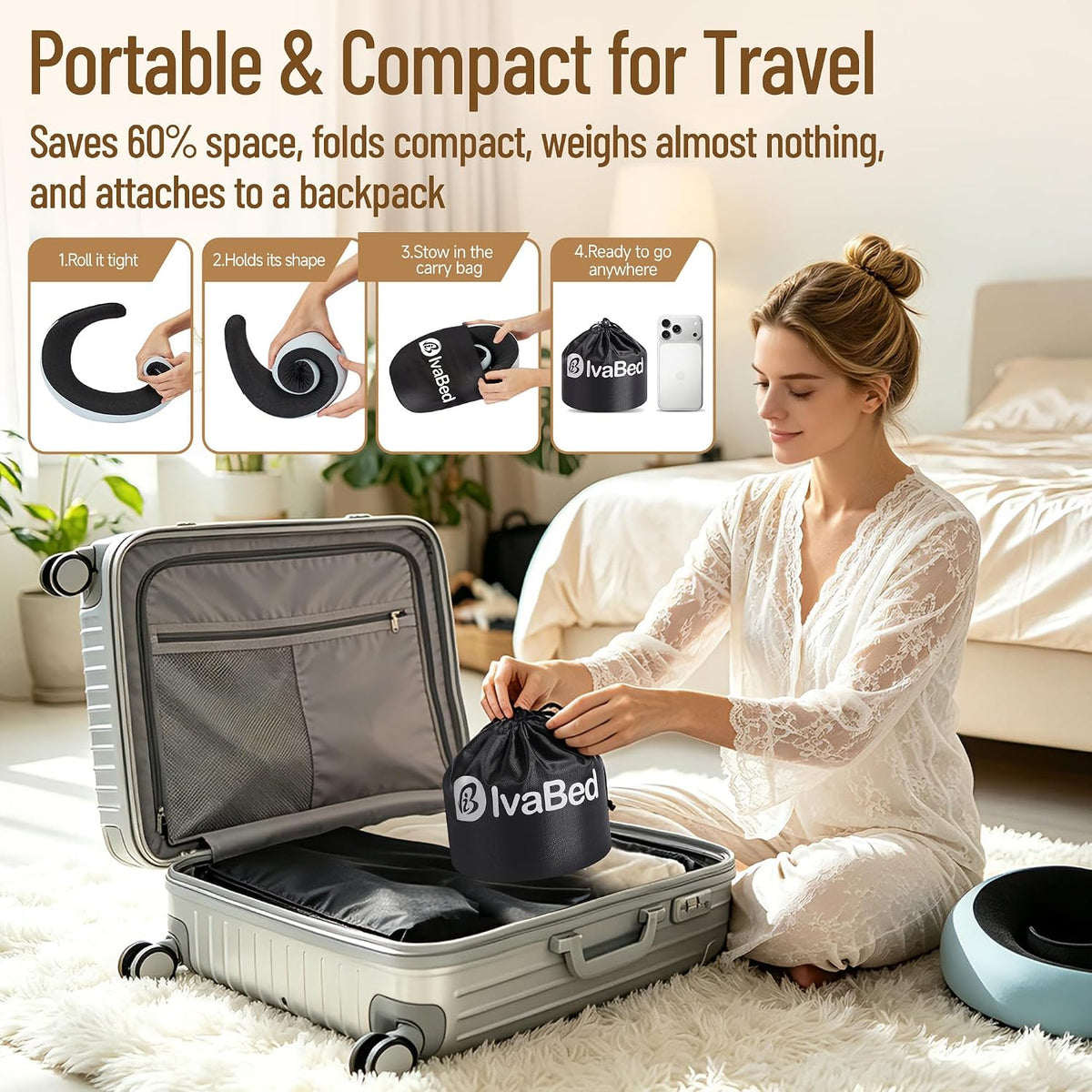 G-Shape Adjustable Memory Foam Travel Neck Pillow for Airplanes (Blue)