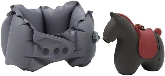 Inflatable Travel Neck Pillow for Airplanes with Cute Storage Case, 360° Cervical Support Travel Pillow for Long Flight, Adjustable Neck Pillow for Trip, Train, Office, Hygienic Fabric (Black)