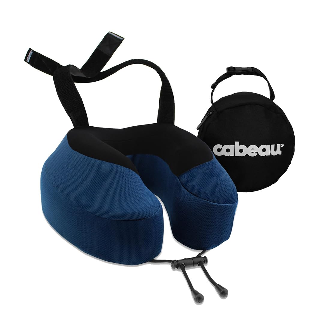Cabeau Evolution S3 Airplane Travel Pillow for Long Flights - Supportive Memory Foam Body Positioner with Seat Straps to Secure Your Head and Neck and Provides 360 Support (Jet Black)