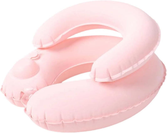 ROTORS Double Layer Inflatable Travel Neck Pillow, Portable Press to Inflate U Shaped Pillow, Adjustable Neck Support Air Pillow for Office Breaks Flights Outdoor Trips (1, Pink)