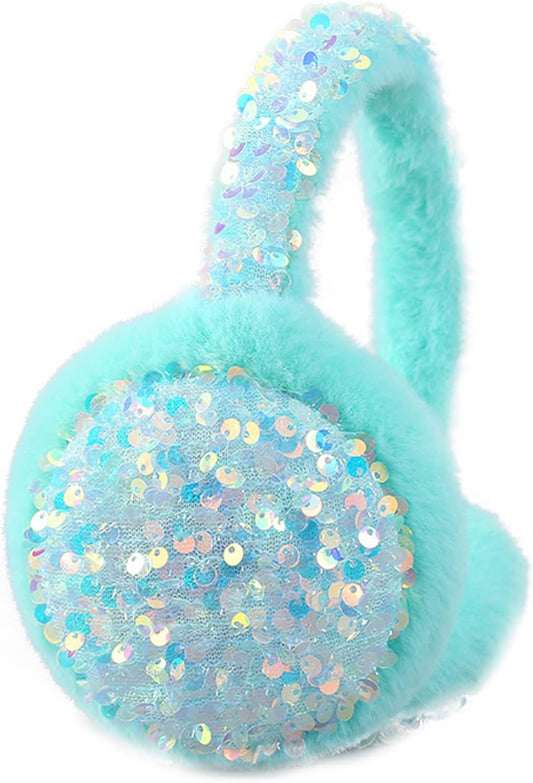 Kids Girls Sequins Knit Earmuffs for Women Winter Warm Plush Ear Muffs Cold Weather Ear Warmer for Outdoor