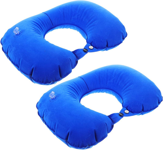 PartyKindom 2 Pack U Shaped Inflatable Travel Neck Pillow, PVC Blue