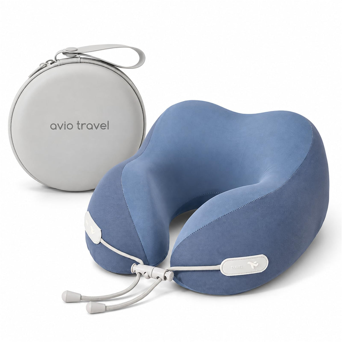 Avio Travel Neck Pillow, Ergonomic Airplane Pillow with Contoured Chin & Side Support, Adjustable Drawstring Fit, Soft U-Shaped Cushion for Flights, Car Rides, Trains & Office Naps