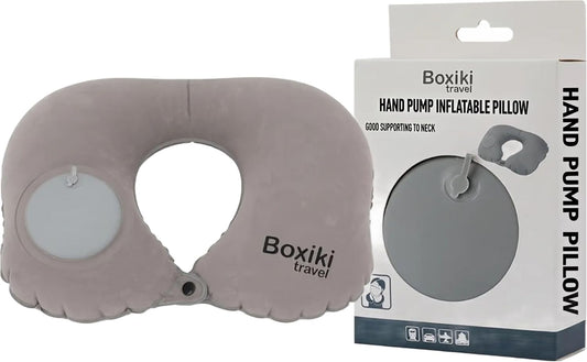 Inflatable Neck Pillow for Airplane Travel with Built-in Hand Pump, Velvet-Feel Ergonomic Air Cushion, Compact Lightweight Portable Neck Support for Car, Train, Bus, Office Napping