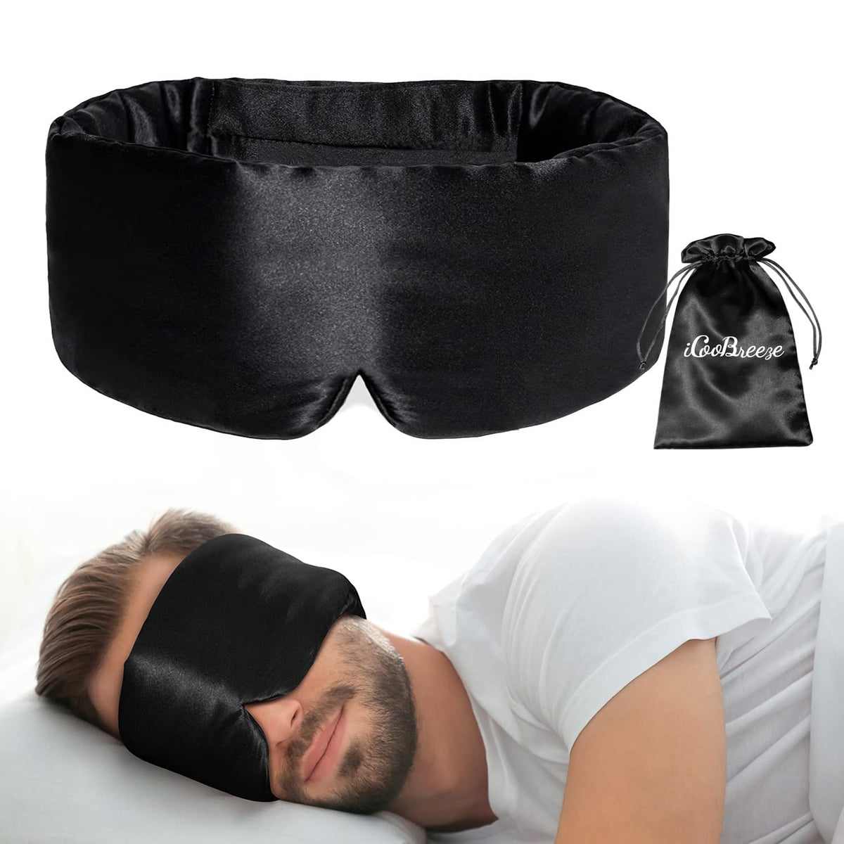 100% Natural Silk Eye Mask for Women Men, Soft Pressureless Cooling Blackout Eye Covers for Sleeping, Large Size Sleep Mask fits All Heads Adjustable, 1PC, Vivid Blue