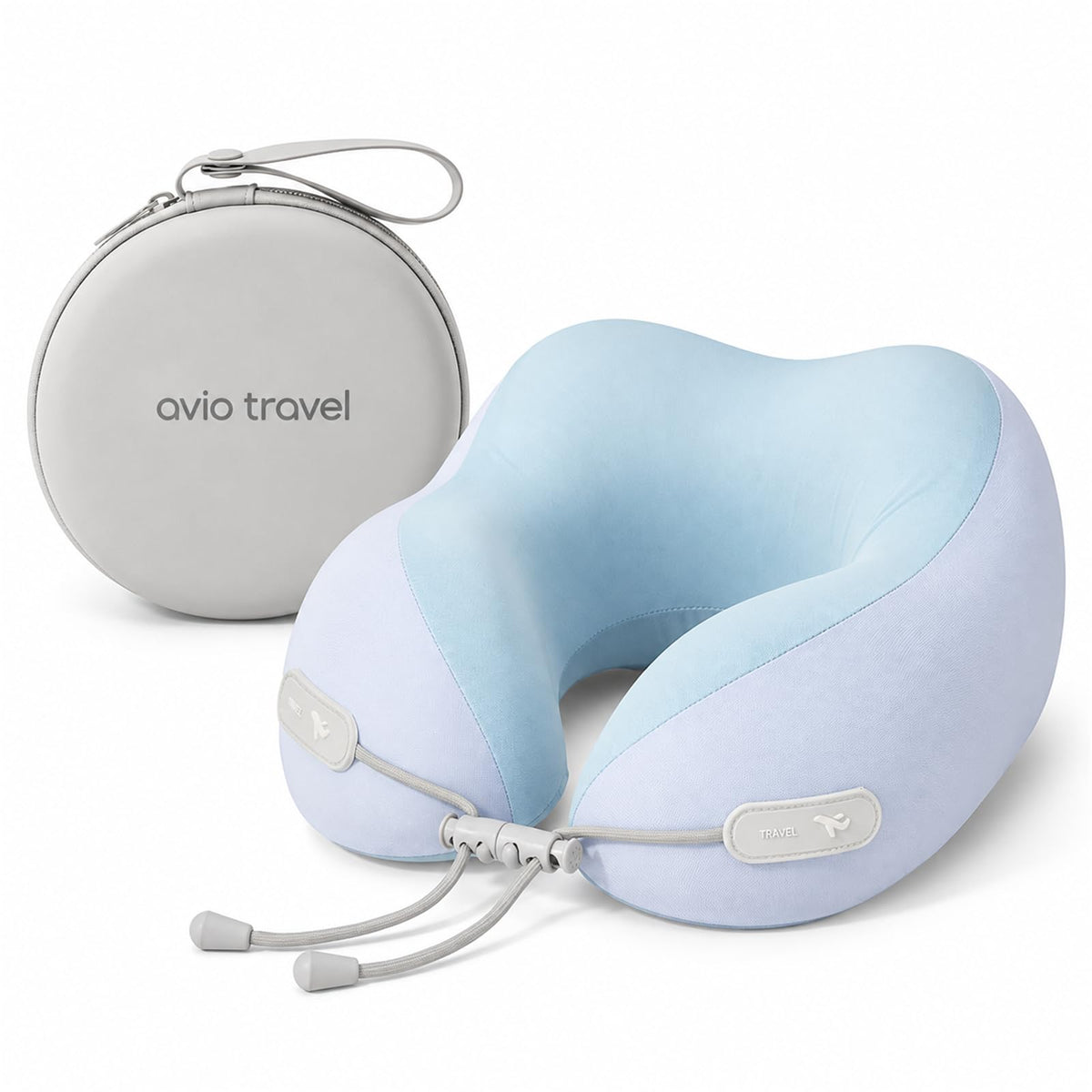 Avio Travel Neck Pillow, Ergonomic Airplane Pillow with Contoured Chin & Side Support, Adjustable Drawstring Fit, Soft U-Shaped Cushion for Flights, Car Rides, Trains & Office Naps