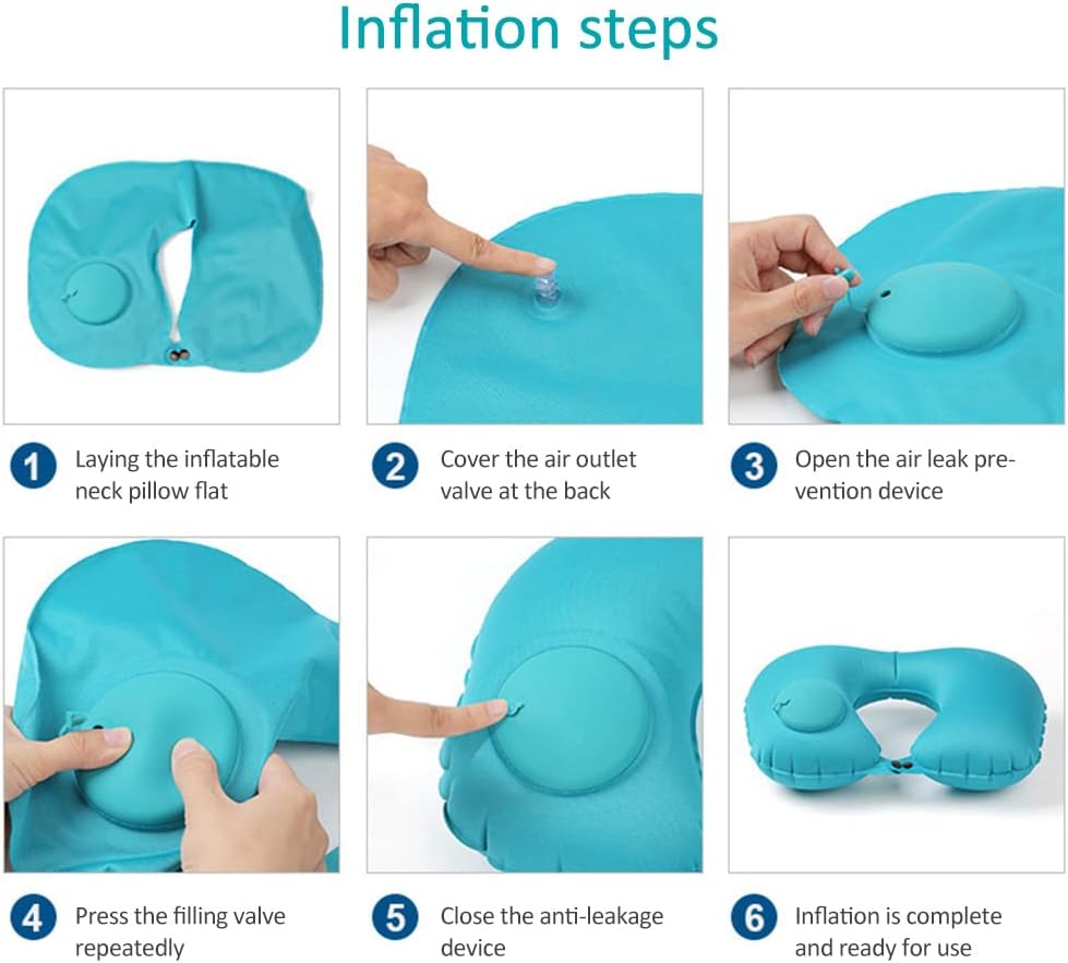 2PCS Inflatable Travel Pillow, Adjustable Inflatable Neck Pillow, Portable Fast Inflatable Pillow U-Shaped with Eye Mask,Earplug and Carry Bag, for Airplanes,Traveling,Lumbar Support (Pink)