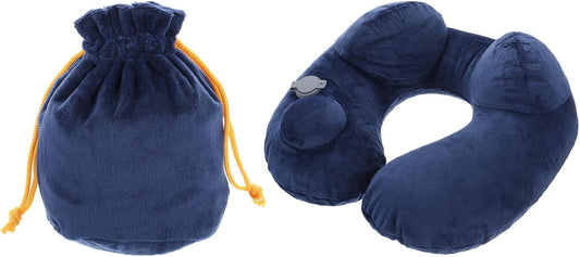 PATIKIL Self-Inflatable Pillow, Soft Flush Travel Neck Pillow Sleeping Anti Wrinkle Pillow Head Neck Support with Compact Bag for Plane Train for Travel Airplane, Navy Blue