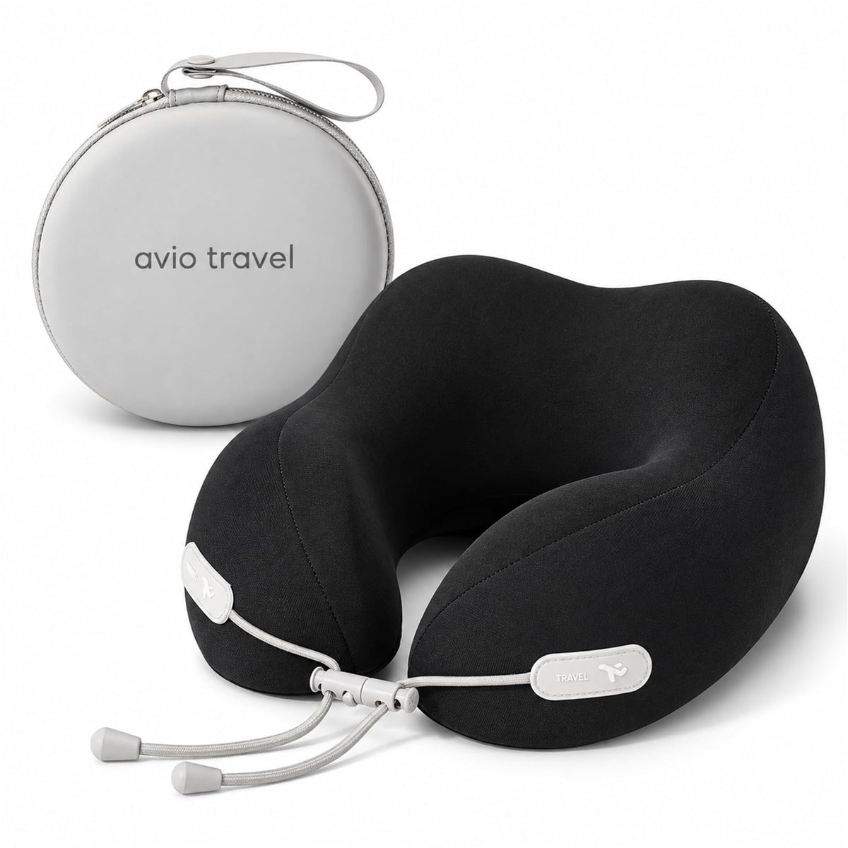 Avio Travel Neck Pillow, Ergonomic Airplane Pillow with Contoured Chin & Side Support, Adjustable Drawstring Fit, Soft U-Shaped Cushion for Flights, Car Rides, Trains & Office Naps