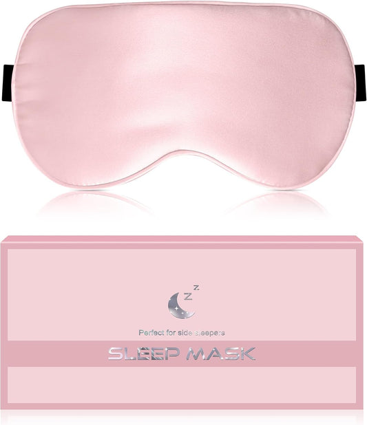 Silk Sleep Mask for Women - Soft Breathable Organic Natural Mulberry Silk Fabric Blackout Eye Mask for Sleeping with Adjustable Straps No Pressure Eye Mask for Travel Essentials Gifts (Pink)