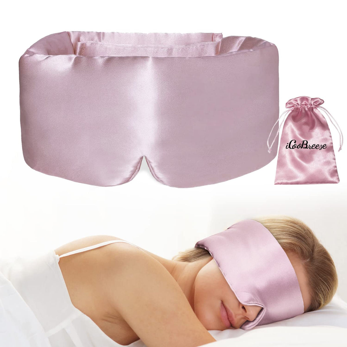 100% Natural Silk Eye Mask for Women Men, Soft Pressureless Cooling Blackout Eye Covers for Sleeping, Large Size Sleep Mask fits All Heads Adjustable, 1PC, Vivid Blue