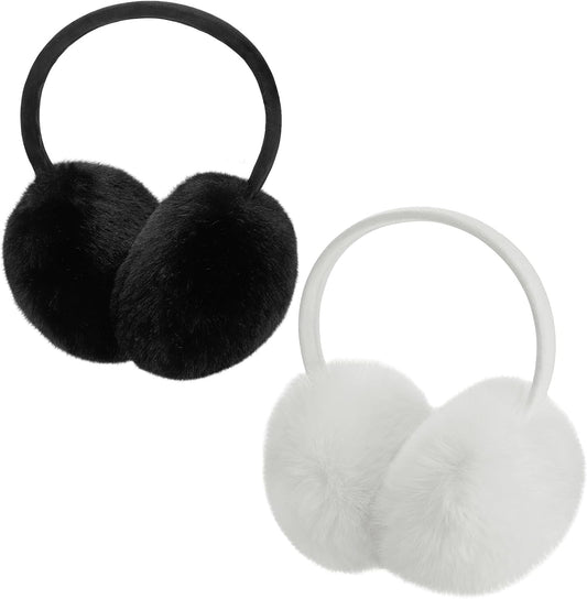 MADHOLLY 2 Pack Adjustable Ear Muffs for Winter Women - Soft Warm Fluffy Faux Fur Ear Warmers Earmuffs