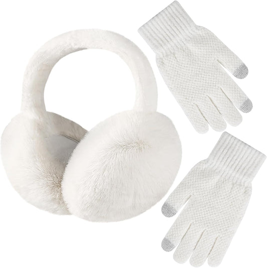 Pleneal Winter Foldable Ear Muffs with Touchscreen Gloves for Women