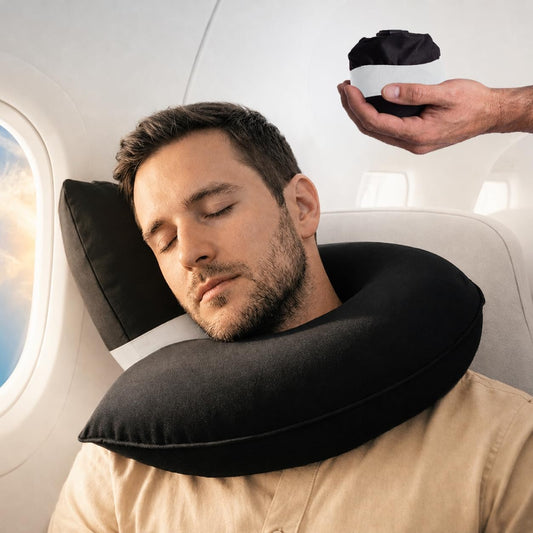 CANDY CANE Inflatable Airplane Travel Pillow, Supports Head, Neck & Chin