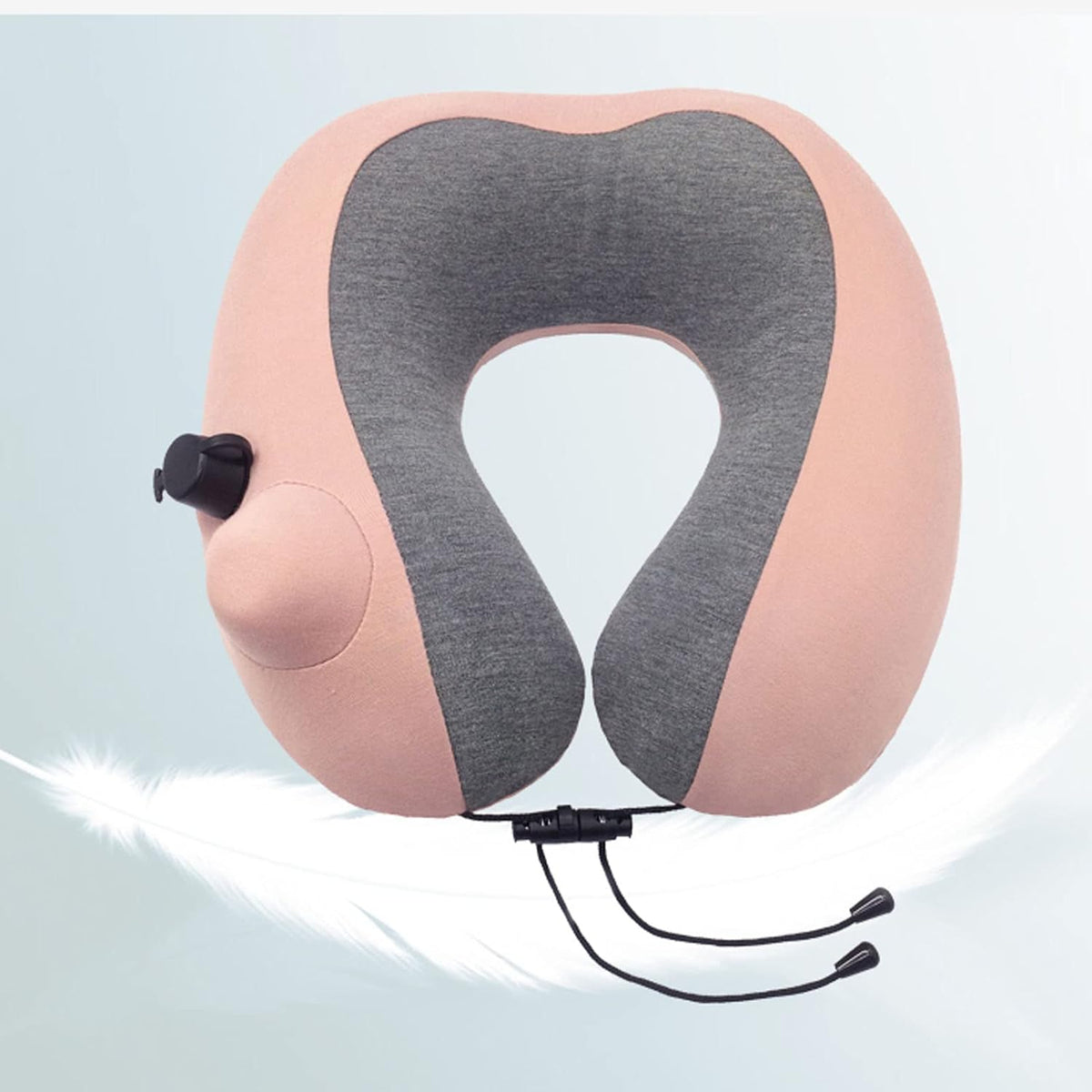 Travel Neck Pillow U Shaped Press Inflatable Head Rest Cushion with Storage, Buckle for Fit, Soft Roman Cloth Pillowcase, 360 Degree Curve Hump,