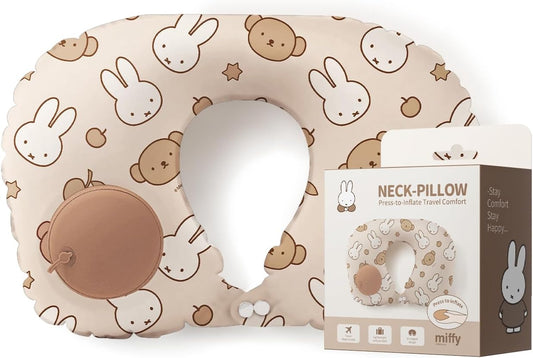 MIPOW X Miffy Inflatable Neck Pillow for Traveling - Inflatable Travel Pillow for Airplanes - Neck Air Pillow, Blow Up Travel Pillows for Neck Support (Light Beige)