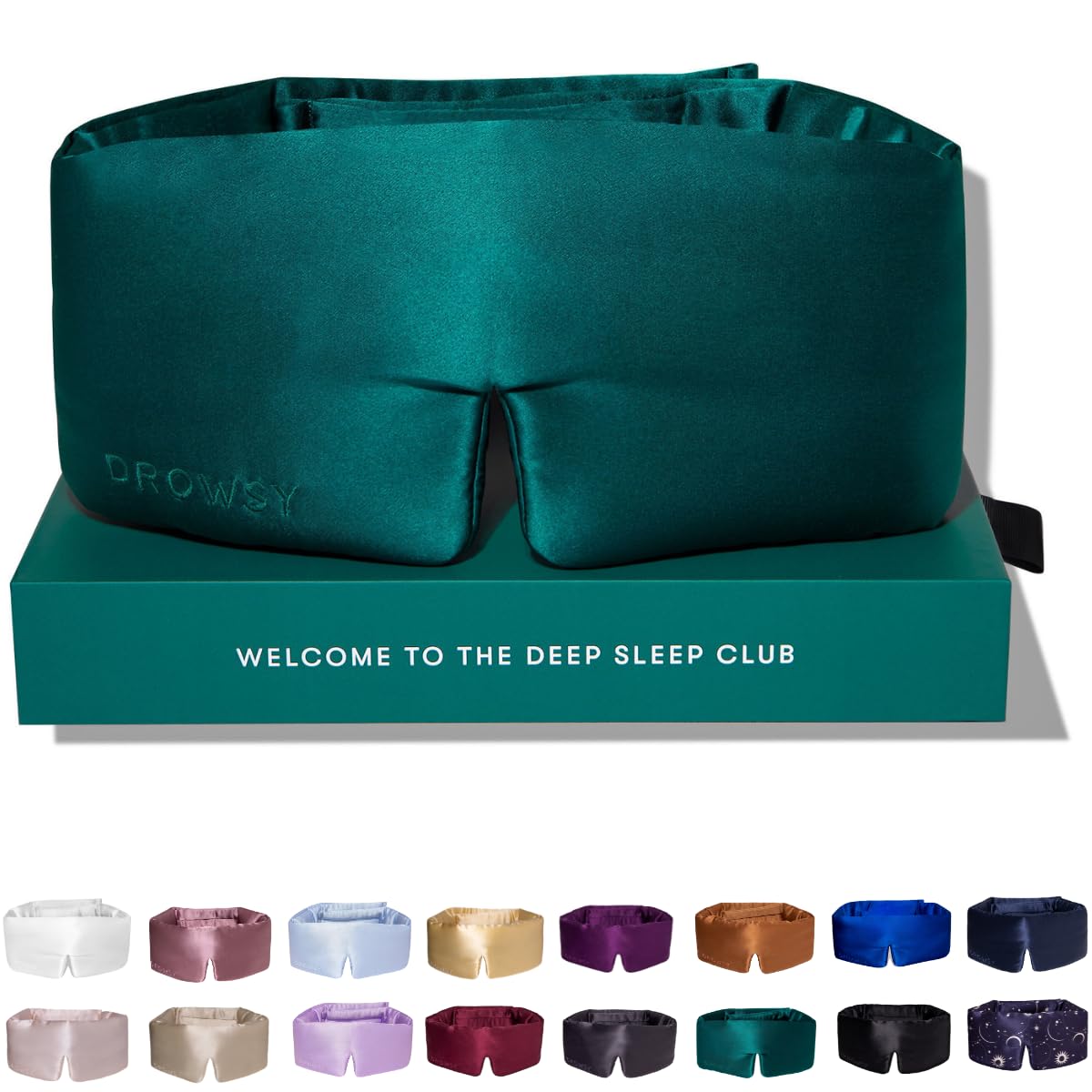 DROWSY Silk Sleep Mask - Face-Hugging, Padded Cocoon for Luxury Sleep in Total Darkness - 100% Pure Mulberry Silk (Black Jade)