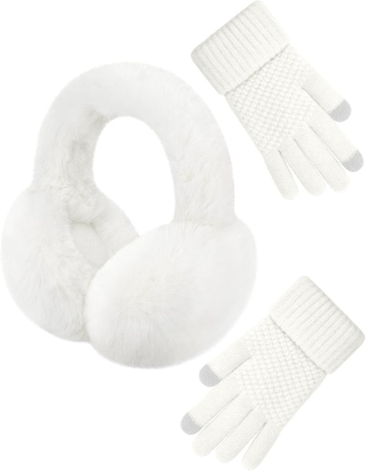 Senker Fashion Ear Muffs for Women, Winter Warm Earmuffs Gloves Set
