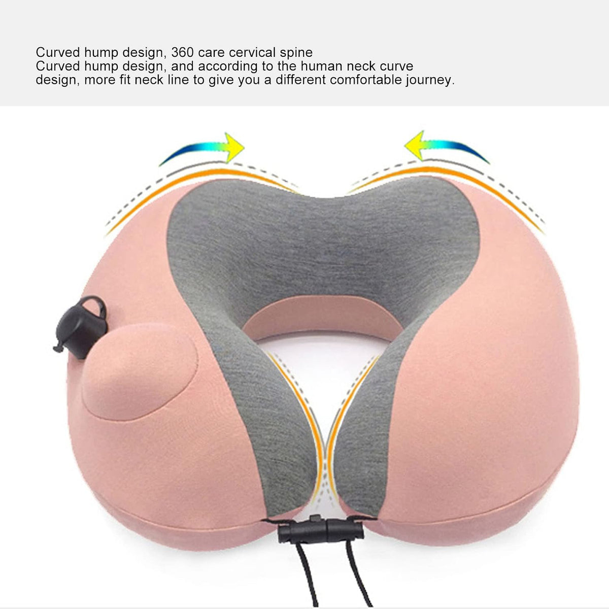 Travel Neck Pillow U Shaped Press Inflatable Head Rest Cushion with Storage, Buckle for Fit, Soft Roman Cloth Pillowcase, 360 Degree Curve Hump,