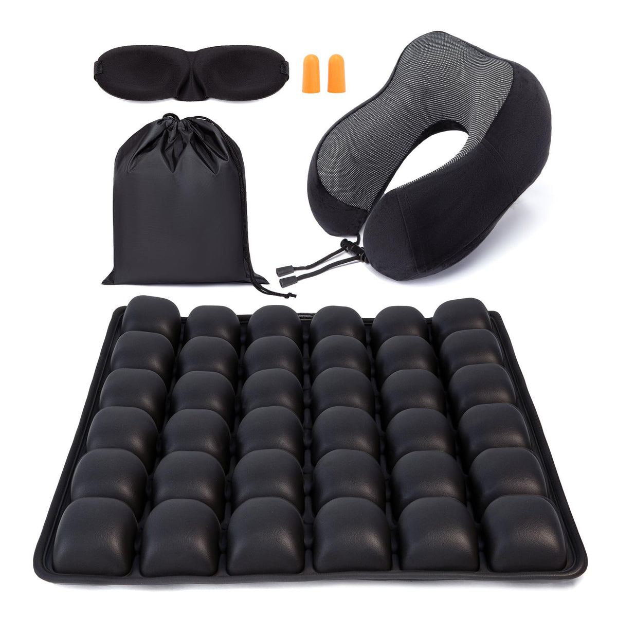 Inflatable seat Cushion, with Bubble Design, 3D Inflatable Safety airbag, ergonomically Designed, Equipped with Neck Pillow Set and Included in a Storage Bag.