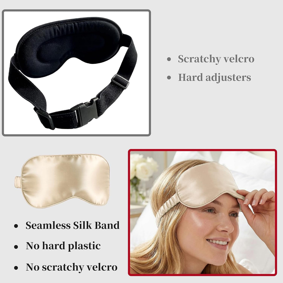ZLYC 100% Mulberry Silk Sleep Mask Light Blocking Blindfold, Solid Beige