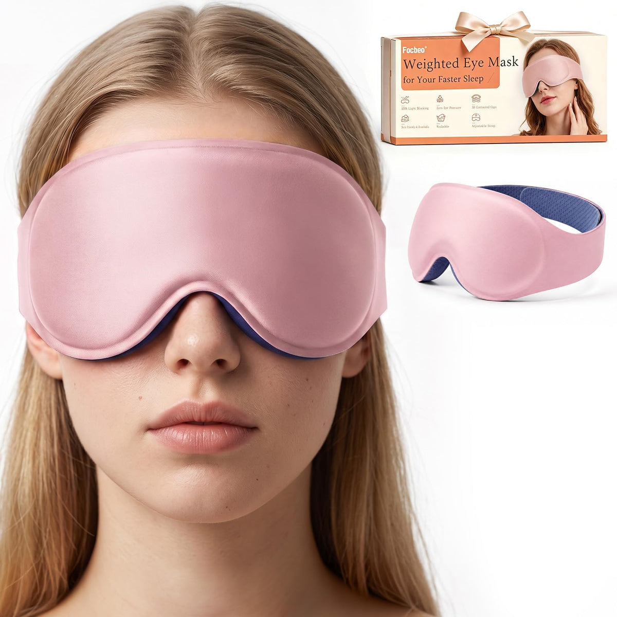 3D Weighted Eye Mask for Sleep & Airplane Travel, 100% Blackout Sleep Mask