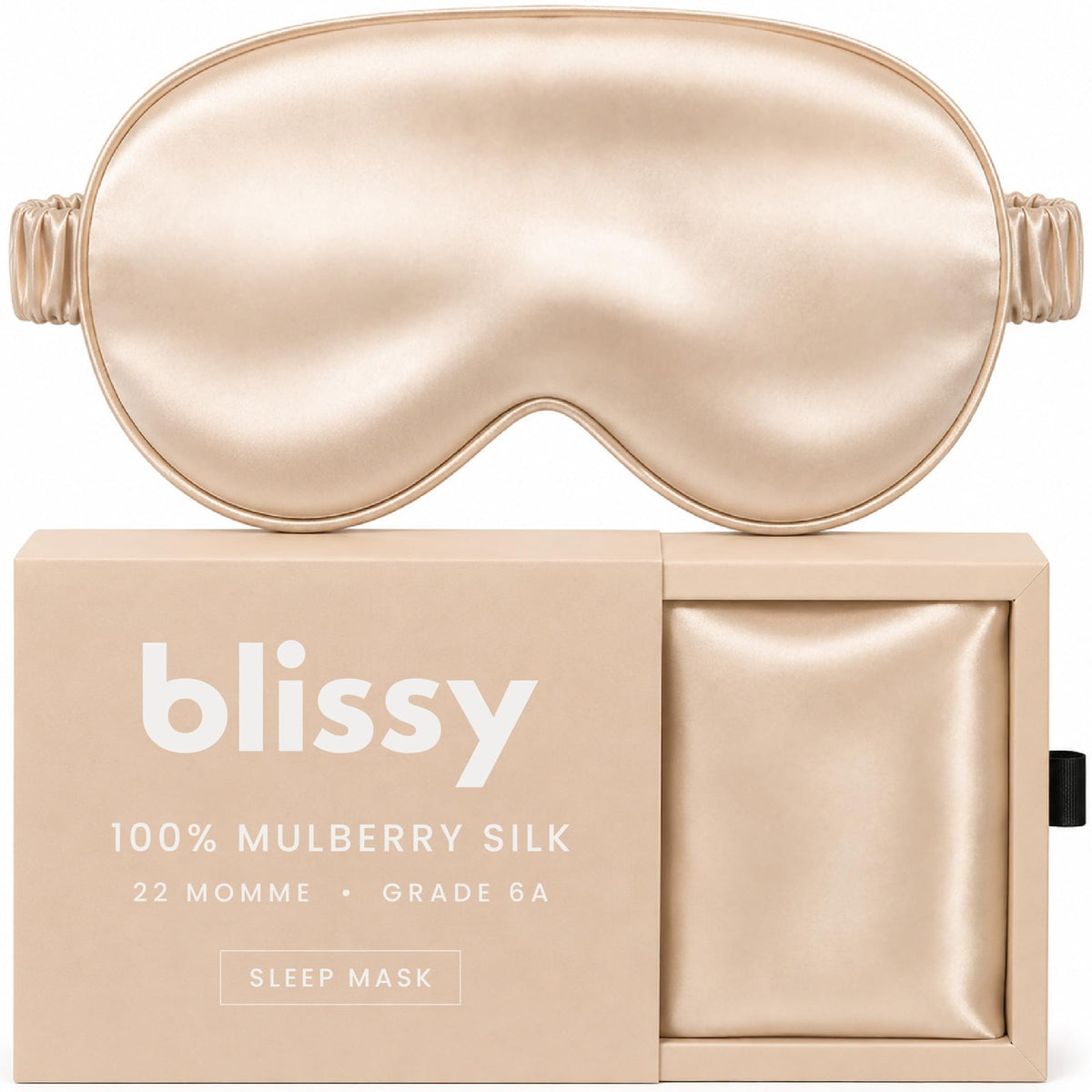 Blissy Silk Sleep Mask - Eye Sleeping Mask for Women & Men for Total Blackout - 100% Pure Mulberry Silk, 22 Momme 6a Fibers - Blindfold Sleep Mask Side Sleeper Eye Cover (Non Adjustable)