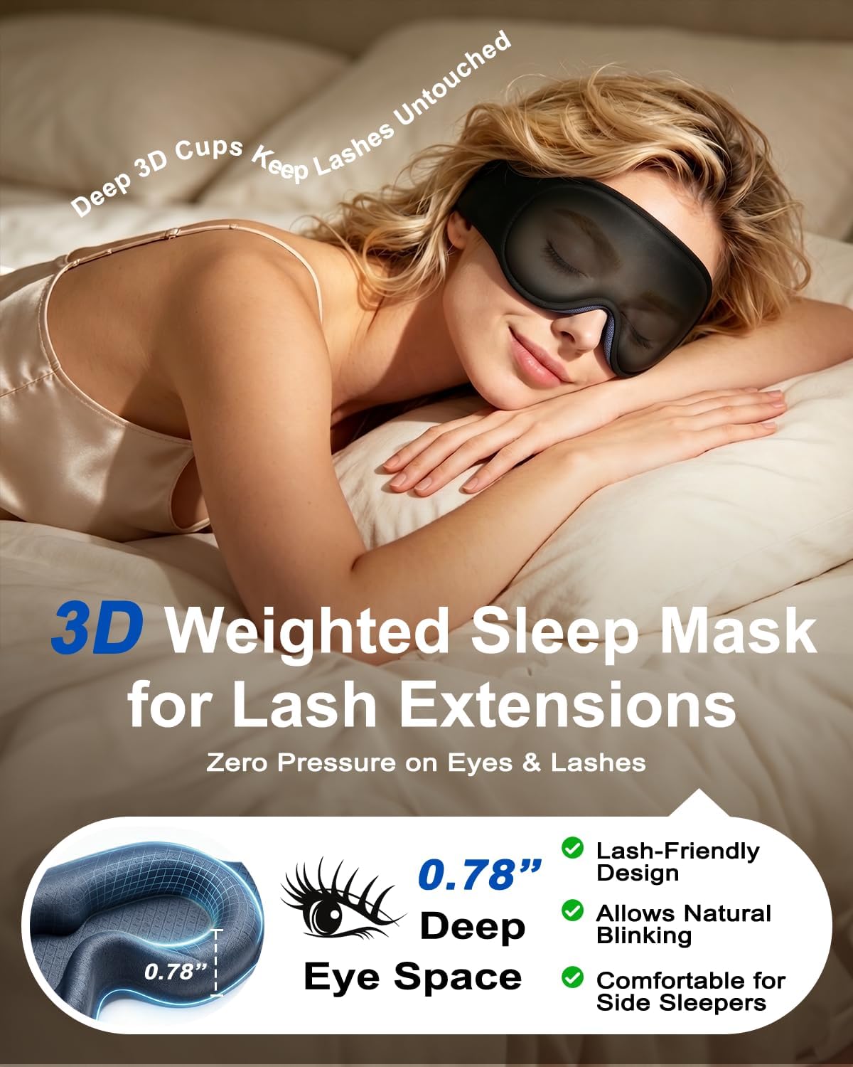 3D Weighted Eye Mask for Sleep & Airplane Travel, 100% Blackout Sleep Mask