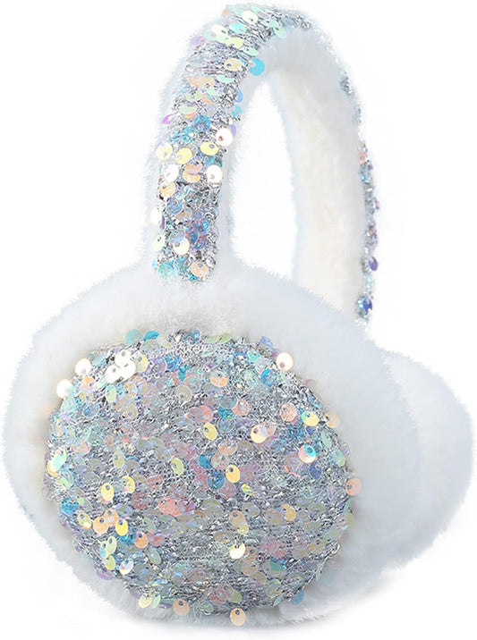 ACTLATI Girl Winter Earmuffs Sequin Shiny Outdoor Ear Warmers Fluffy Muffs Cute Faux Fur Earmuff for Kids