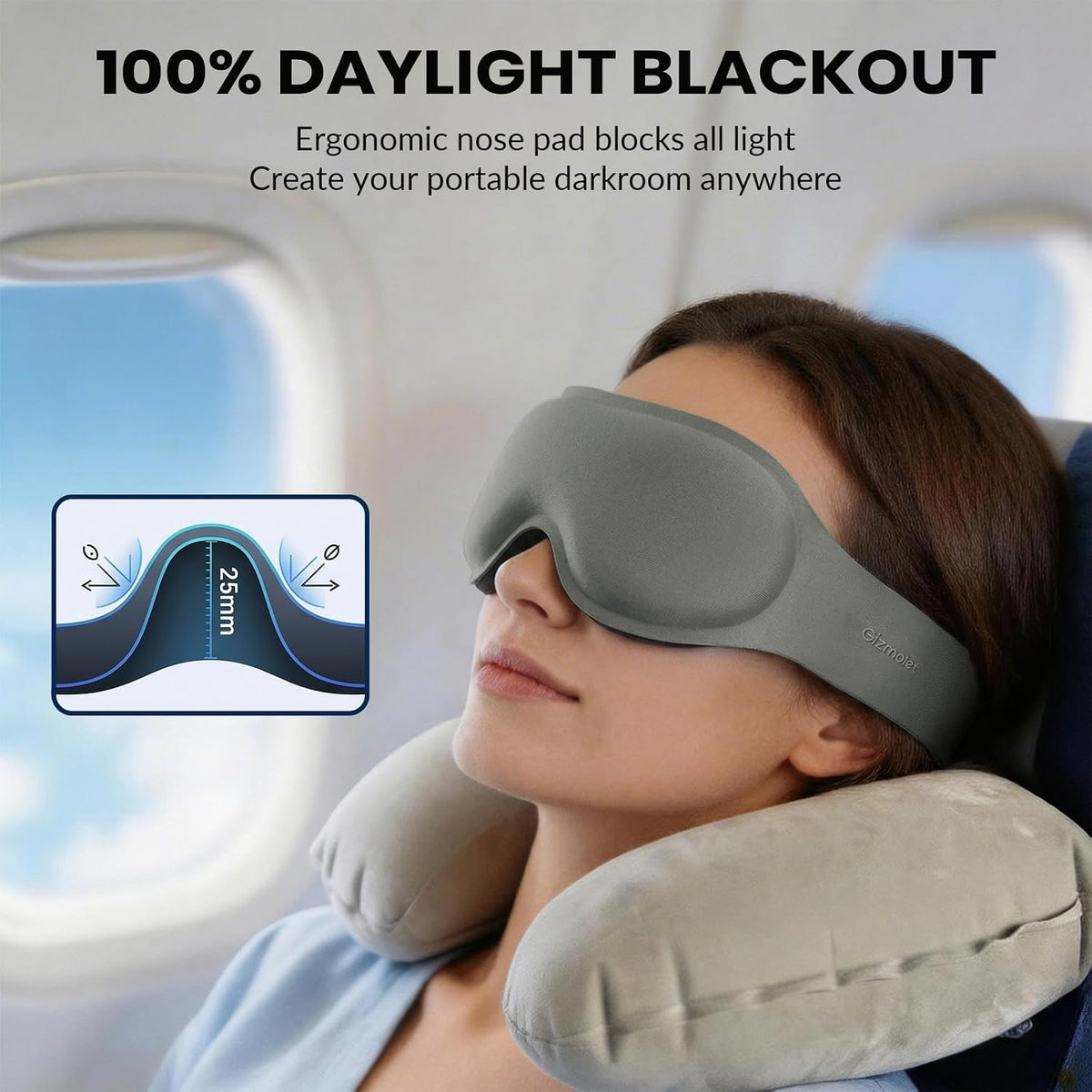 3D Maximum Blackout Sleep Eye Mask for Deep Sleep Men Women, Grey