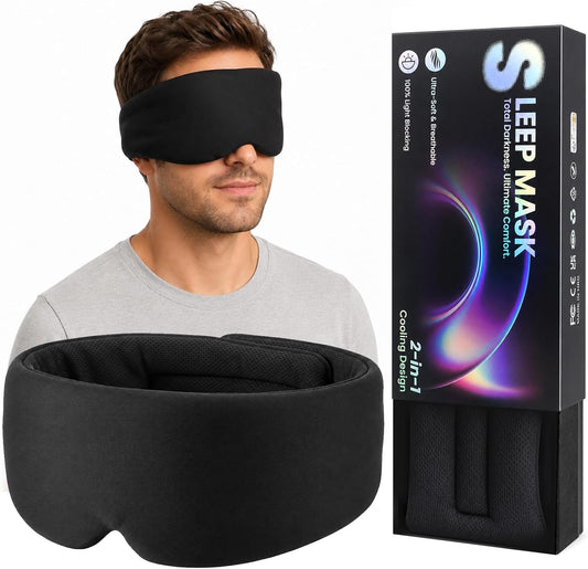 Eye Mask for Sleeping,Sleep Mask Light Blocking for Side Sleepers,Dual-Sided All-Season Sleep Masks for Women Man,Large Eye Covers with Adjustable Velcro for Travel,Nap,Yoga