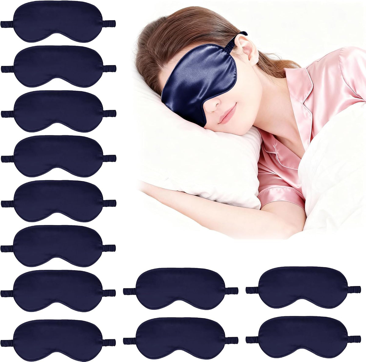 12PACK Silky Sleep Masks Satin Eye Mask Silk Eyes Cover for Sleeping Blackout Eyeshades Soft Blindfold Travel Nap Gifts
