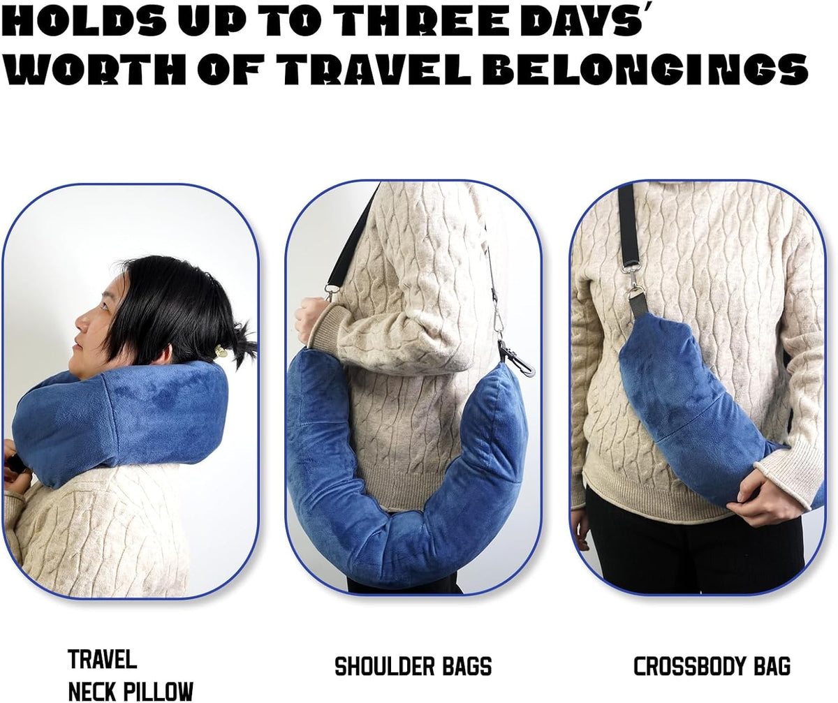1/2PCS Travel Pillow Stuffable with Clothes As Carry-On Luggage Fits Up to 3 Days of Travel Essentials, Multifunctional U-Shaped Pillowcase for Business, Trip, Outdoor (1PCS-Black)