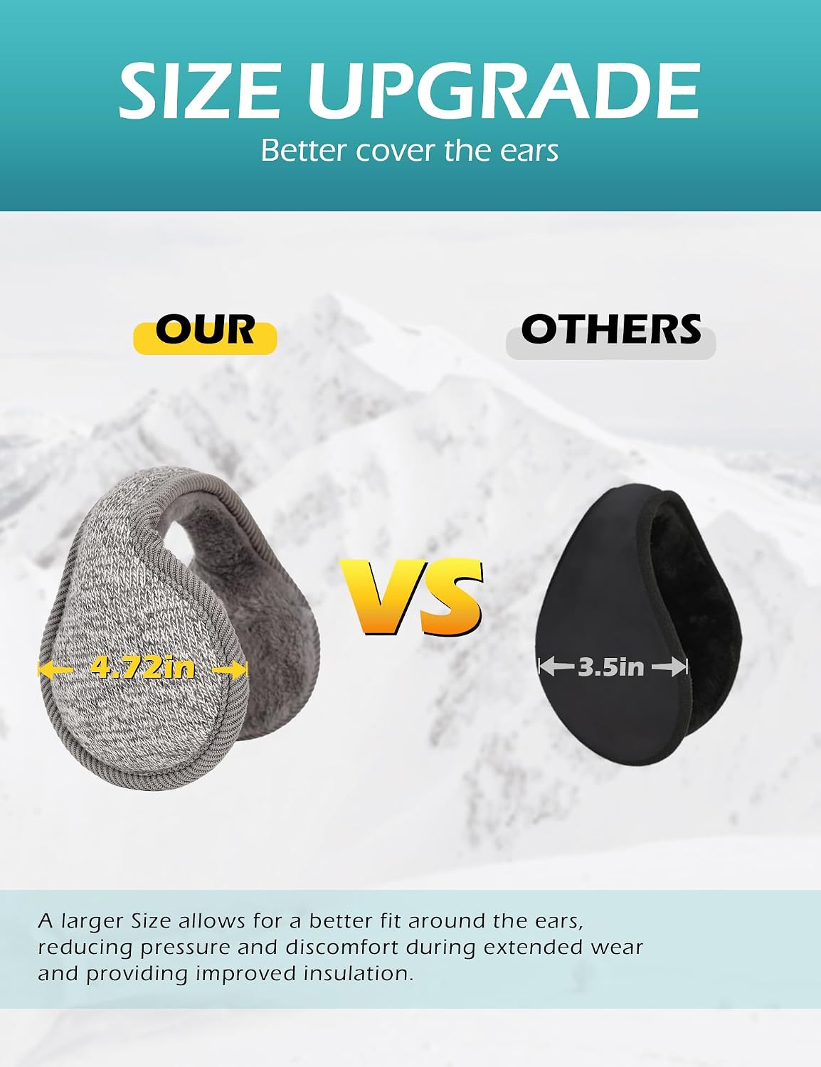 Surblue Unisex Warm Knit Mink Cashmere Winter Pure Color Earmuffs with Fur Earwarmer, Adjustable Wrap, Grey, Large