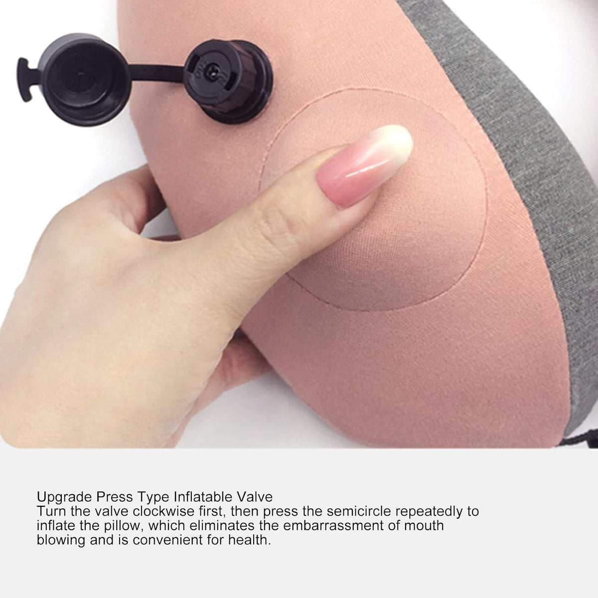 Travel Neck Pillow U Shaped Press Inflatable Head Rest Cushion with Storage, Buckle for Fit, Soft Roman Cloth Pillowcase, 360 Degree Curve Hump,