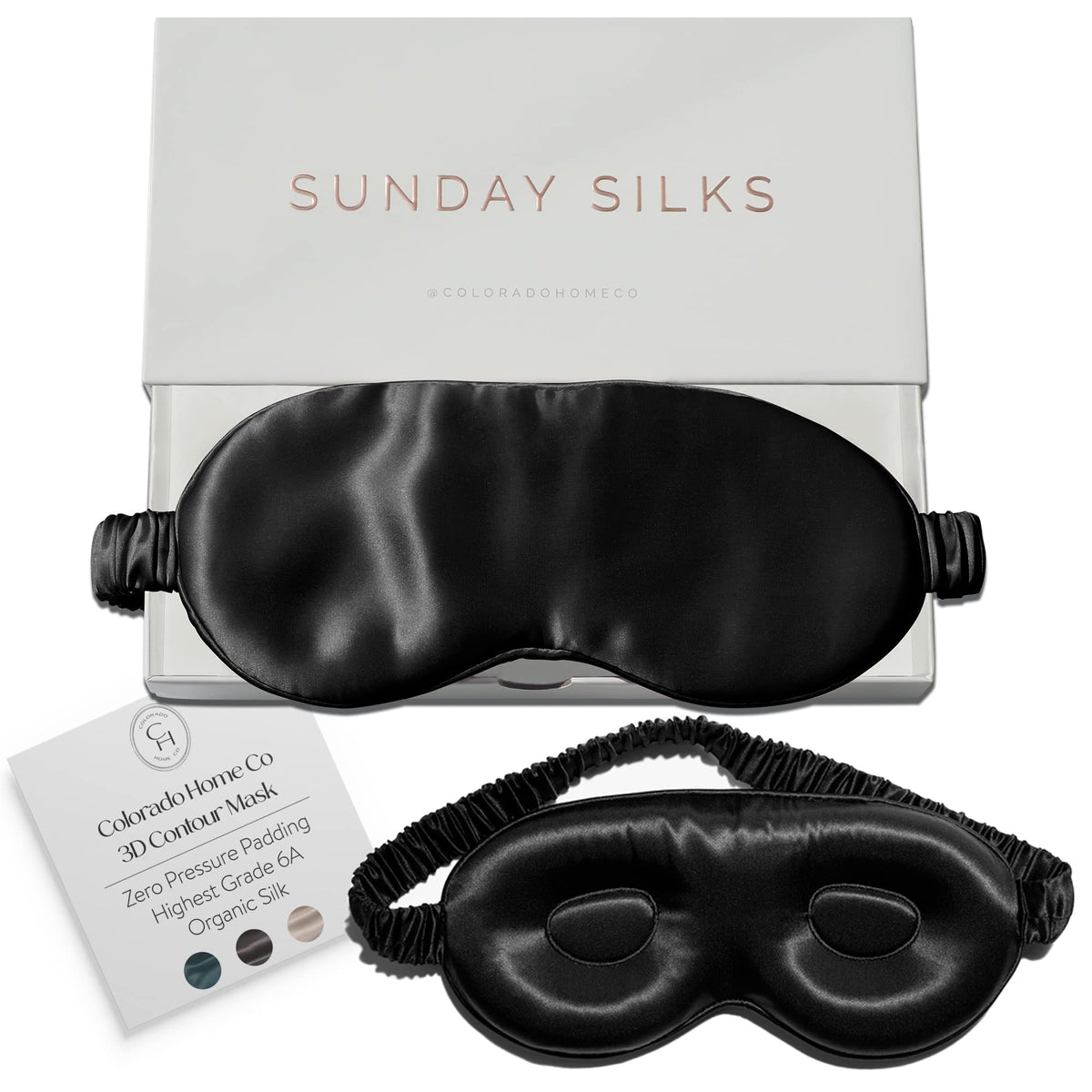 SUNDAYSILKS™ Exclusive Mulberry Silk Sleep Mask | Soft Eye Covers, Blackout Sleeping Mask for Women & Men | Silk Eye Mask for Sleep, Travel, and Relaxation | Antifaz para Dormir [Midnight Black]