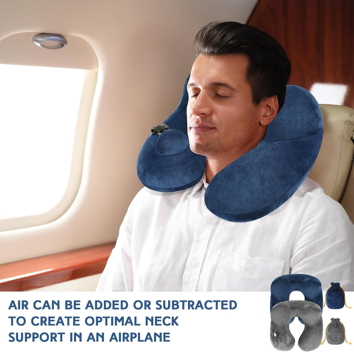 Xtinmee 2pcs Self-Inflatable Pillow with Compact Bag, Gray, Blue