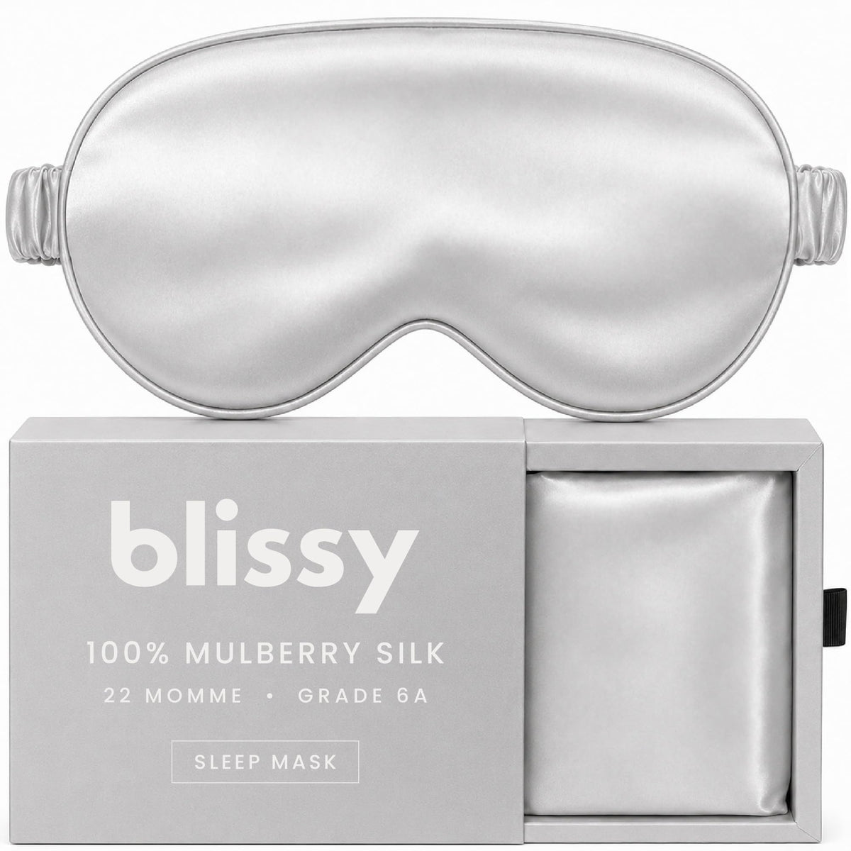 Blissy Silk Sleep Mask - Eye Sleeping Mask for Women & Men for Total Blackout - 100% Pure Mulberry Silk, 22 Momme 6a Fibers - Blindfold Sleep Mask Side Sleeper Eye Cover (Non Adjustable)