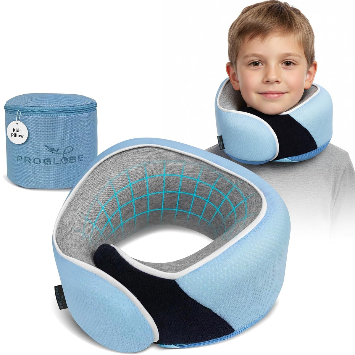 Proglobe Travel Neck Pillow for Airplanes, Long Haul Flight Kit, Grey