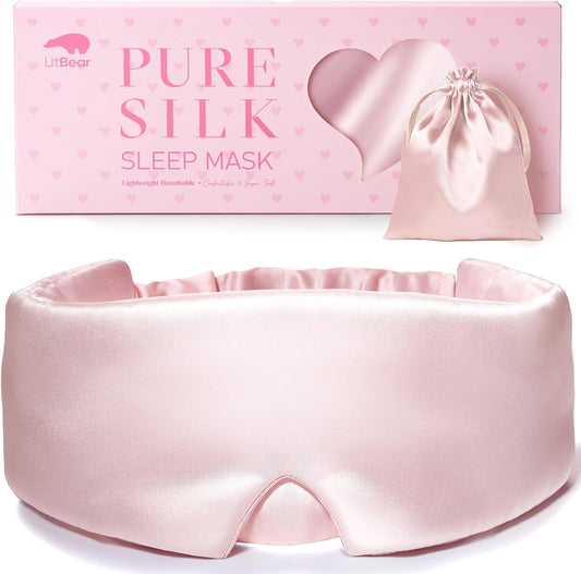 LitBear Silk Sleep Mask for Side Sleeper, Travel, Airplane, Pale Pink