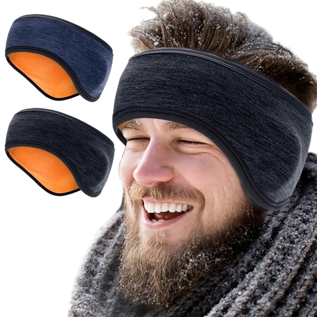 2 Pack Thick Fleece Ear Muffs, Winter Ear Warmers Headbands for Women Men, Ear Protection for Running, Skiing Cycling, Yoga and Hiking