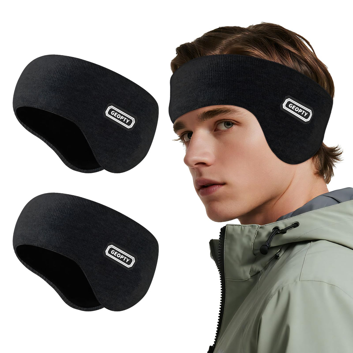 2 Pack Winter Double-Layer Ear Warmer Headband Knit Fuzzy Lined Ear Muffs for Men Women Ski Running Hiking Ear Covers