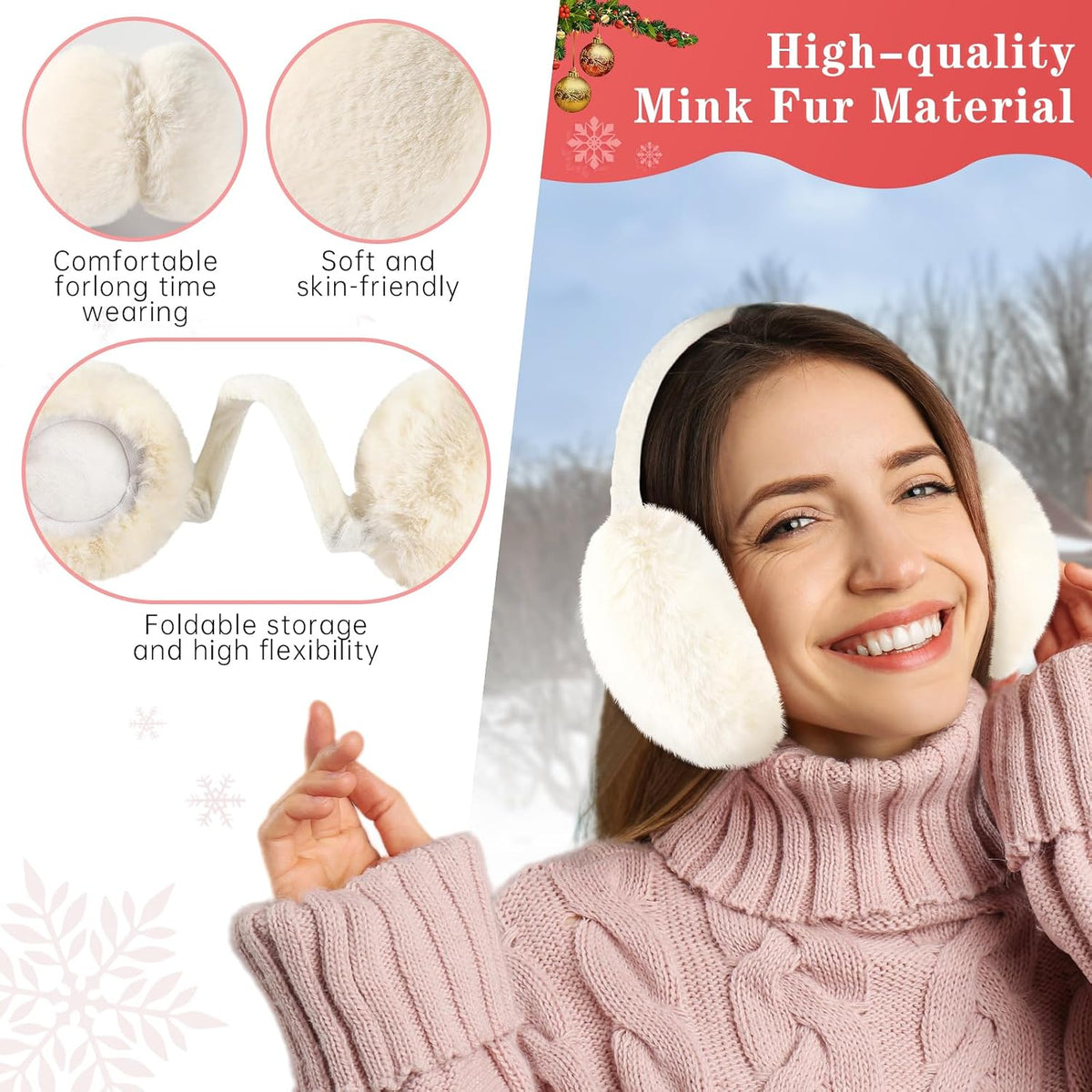 Ear Muffs for Winter Women, Adjustable Foldable Earmuffs