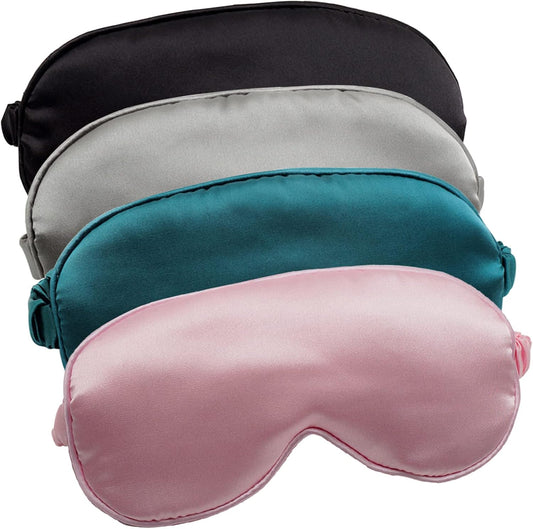 LERSVICVIL Sleep Mask 4 Pack Silk Eye Cover Soft Satin Blindfold Elastic Strap Night Eyeshade Travel Nap for Women Men