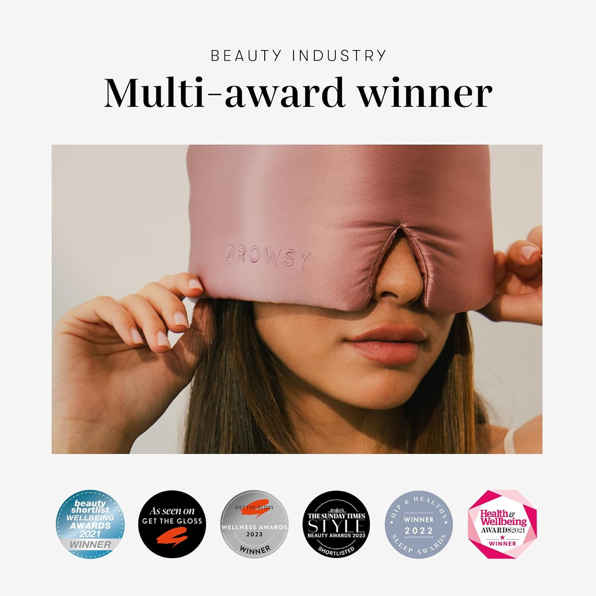 DROWSY Eyelash Protecting Silk Sleep Mask for Natural Lashes & Extensions. Deep Eye Cups, Zero Pressure, Total Blackout, Full Wraparound (Damask Rose)